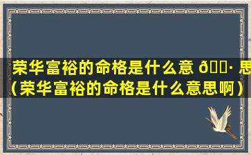 荣华富裕的命格是什么意 🌷 思（荣华富裕的命格是什么意思啊）